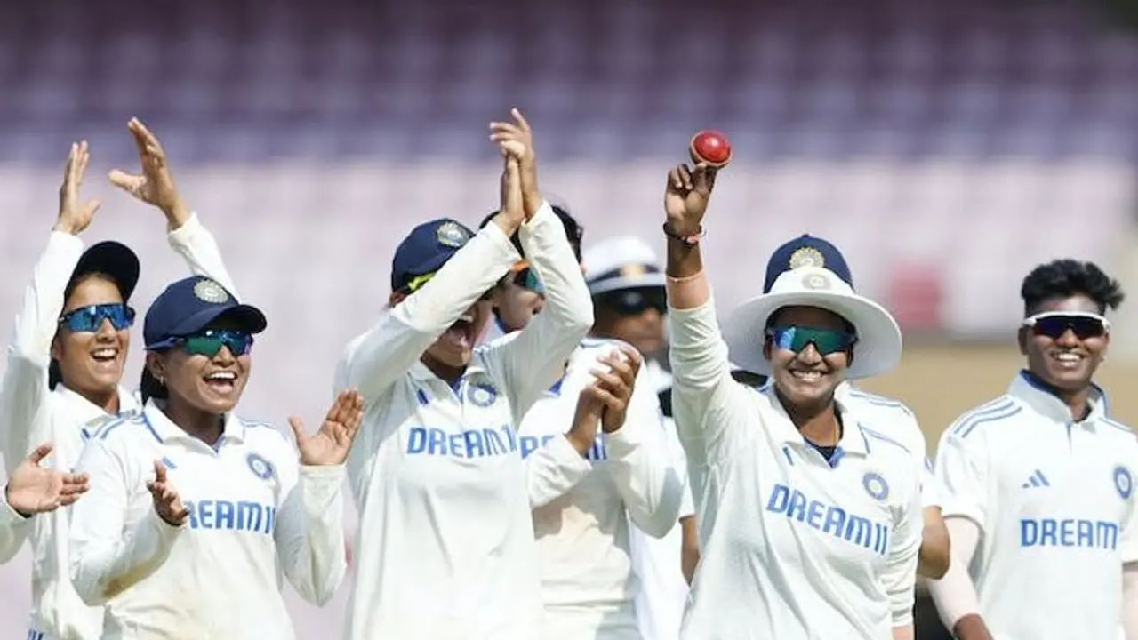 Deepti Sharma stars as India clinch historic 347 run win over England in one off women's Test (WATCH) Deepti Sharma stars as India clinch historic 347 run win over England in one off women's Test (WATCH)