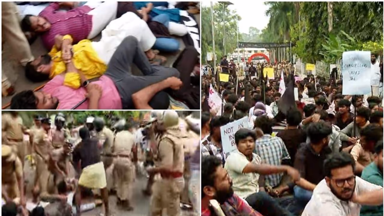 കാലിക്കറ്റ് സർവകശാലയിൽ ഗവർണറെത്തും മുമ്പേ എസ്എഫ്ഐ കരിങ്കൊടി പ്രതിഷേധം, പൊലീസുമായി സംഘർഷം കാലിക്കറ്റ് സർവകശാലയിൽ ഗവർണറെത്തും മുമ്പേ എസ്എഫ്ഐ കരിങ്കൊടി പ്രതിഷേധം, പൊലീസുമായി സംഘർഷം