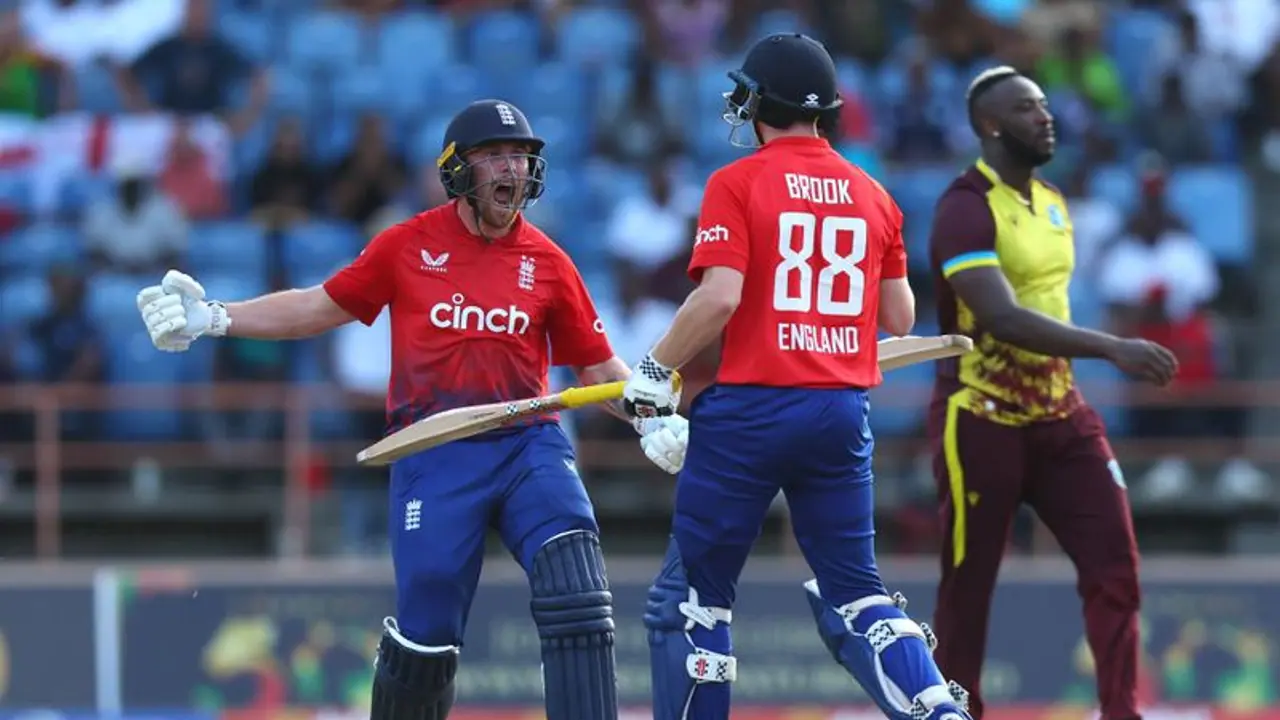 അവസാന ഓവറിൽ ജയിക്കാൻ 21 റൺസ്, 5 പന്തിൽ 24 റൺസടിച്ച് ഹാരി ബ്രൂക്ക്; വിൻഡീസിനെതിരെ ഇംഗ്ലണ്ടിന് നാടകീയ ജയം