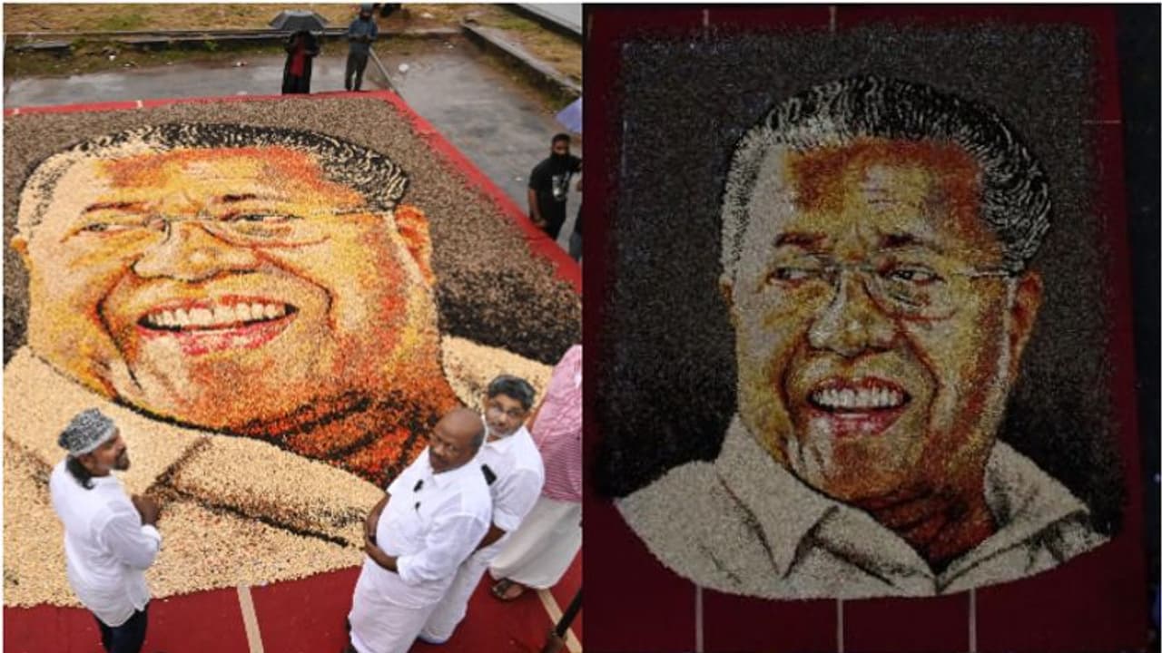 2 ലക്ഷം രൂപയുടെ കശുവണ്ടിപരിപ്പ്, 30 അടി വിസ്തീർണം, കൊല്ലത്ത് മുഖ്യമന്ത്രിക്ക് വേറിട്ട ആദരം 