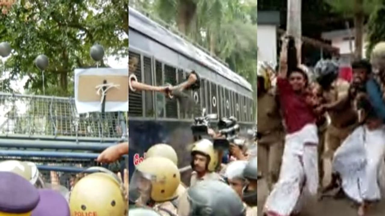 'ഗവർണർ ഗോ ബാക്ക്'; കാലിക്കറ്റ് സർവകലാശാലയ്ക്ക് മുന്നിൽ എസ്എഫ്ഐ മാർച്ച്, സംഘർഷം, പ്രവർത്തകർ കസ്റ്റ‍ഡിയിൽ