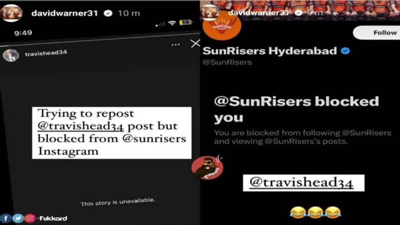 டிராவிஸ் ஹெட்டிற்கு வாழ்த்து சொல்ல முயன்ற வார்னரை, இன்ஸ்டாவில் பிளாக் செய்த சன்ரைசர்ஸ் ஹைதராபாத்! டிராவிஸ் ஹெட்டிற்கு வாழ்த்து சொல்ல முயன்ற வார்னரை, இன்ஸ்டாவில் பிளாக் செய்த சன்ரைசர்ஸ் ஹைதராபாத்!