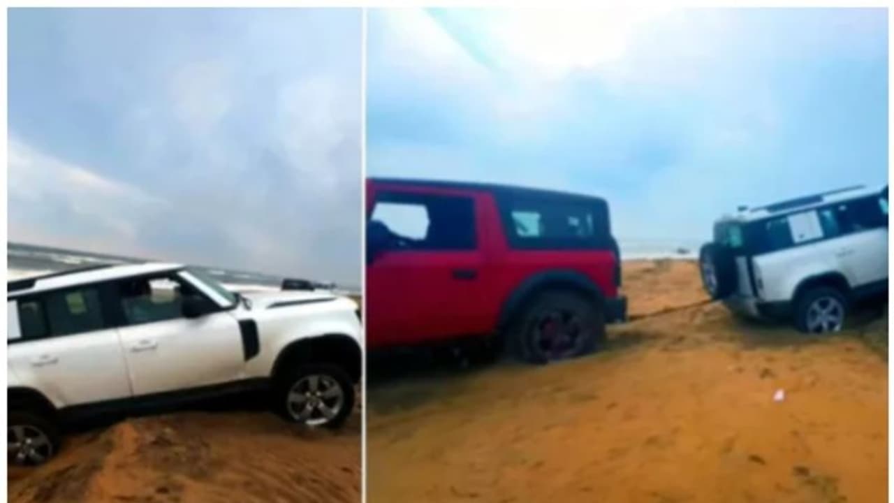 കെണിയിൽ കുടുങ്ങിയ രണ്ടുകോടിയുടെ ഡിഫൻഡറിനെ പുഷ്‍പം പോലെ വലിച്ചുകയറ്റിയത് 11 ലക്ഷത്തിന്‍റെ ഥാർ!