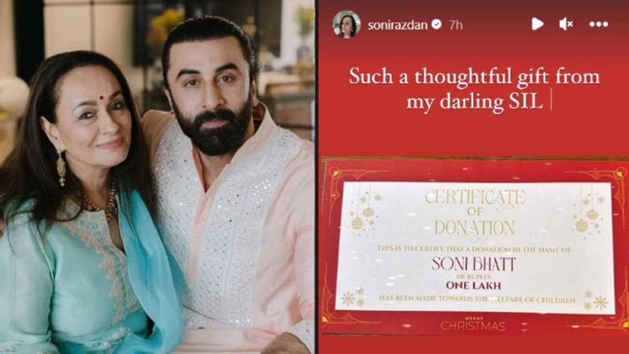 Ranbir Kapoor's Christmas gift wins hearts, donates Rs 1 lakh to child welfare in Soni Razdan's name Ranbir Kapoor's Christmas gift wins hearts, donates Rs 1 lakh to child welfare in Soni Razdan's name