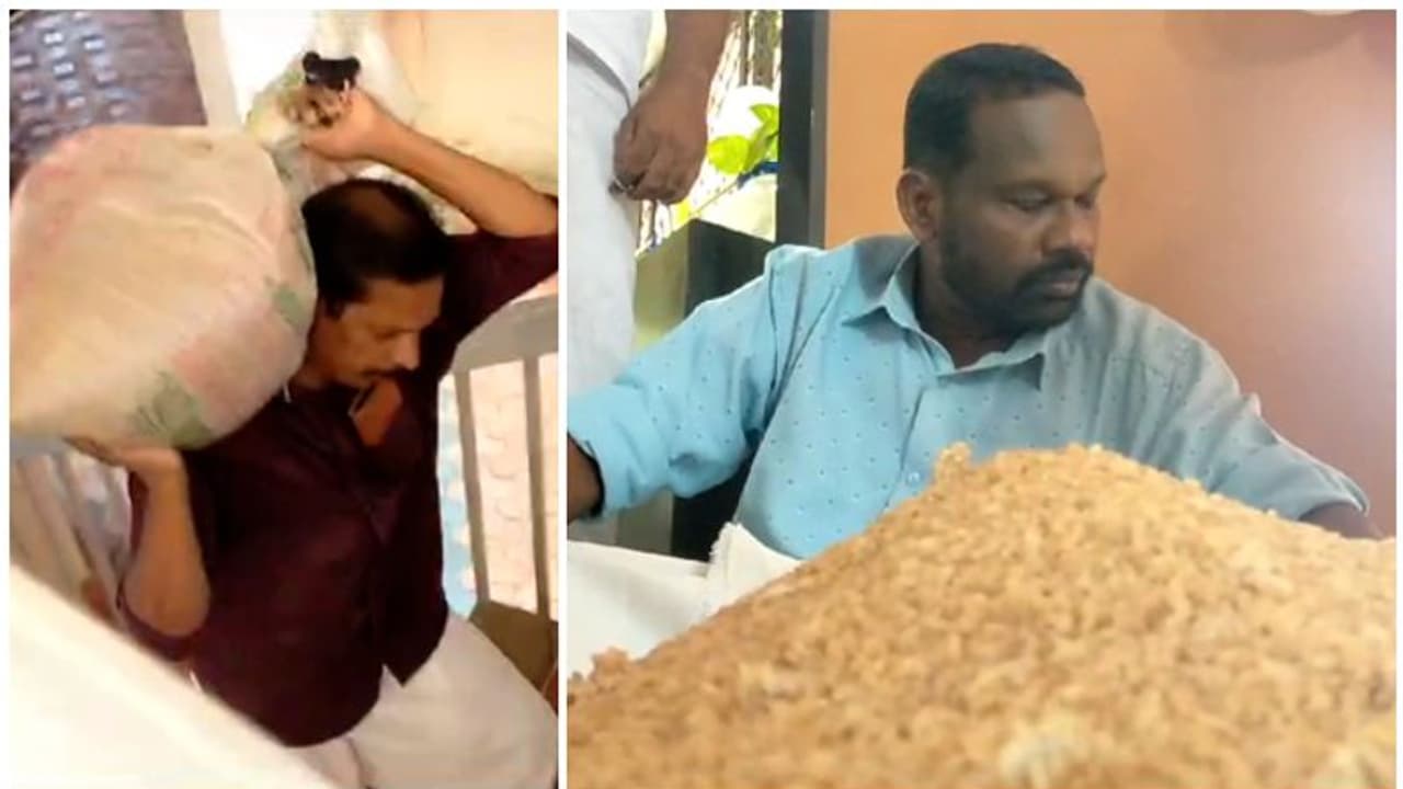 20 കിലോ കുത്തരിയുമായി നേരെ സപ്ലൈ ഓഫീസിലെത്തി; ഇതാണോ കഴിക്കേണ്ടത്, ചോദ്യവുമായി ഗൃഹനാഥന്റെ പ്രതിഷേധം 20 കിലോ കുത്തരിയുമായി നേരെ സപ്ലൈ ഓഫീസിലെത്തി; ഇതാണോ കഴിക്കേണ്ടത്, ചോദ്യവുമായി ഗൃഹനാഥന്റെ പ്രതിഷേധം
