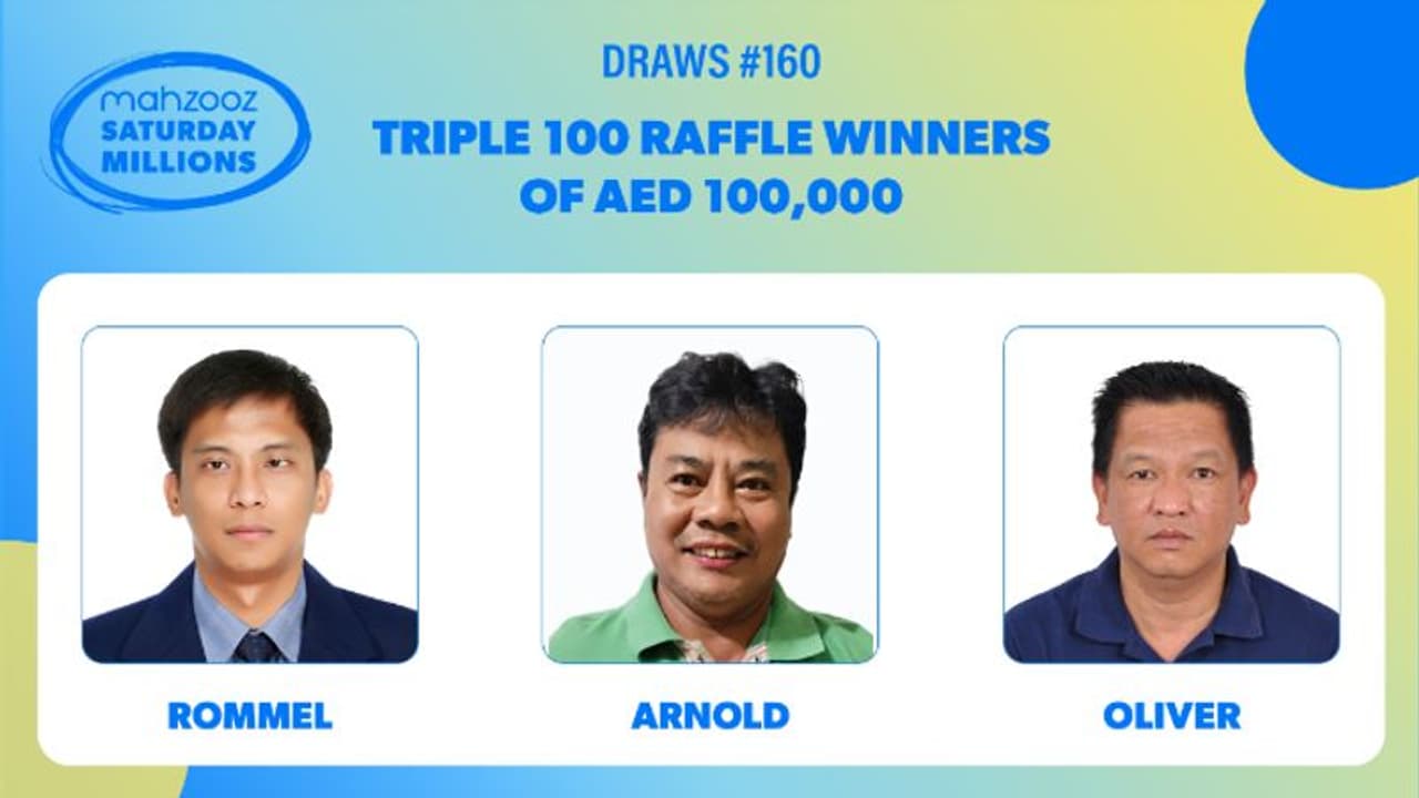 160 ാമത് മഹ്സൂസ് നറുക്കെടുപ്പില് 300,000 ദിര്ഹം നേടി മൂന്ന് ഫിലിപ്പീന്സ് സ്വദേശികള് 160 ാമത് മഹ്സൂസ് നറുക്കെടുപ്പില് 300,000 ദിര്ഹം നേടി മൂന്ന് ഫിലിപ്പീന്സ് സ്വദേശികള്