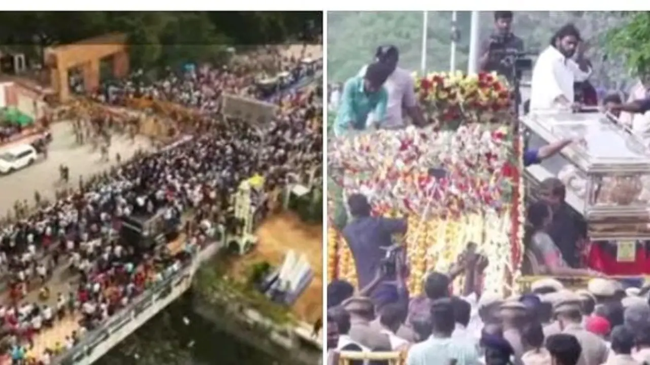 Vijayakanth Funeral : விஜயகாந்தின் இறுதி ஊர்வலம் தொடங்கியது..! ஆயிரக்கணக்கான மக்கள் வழி நெடுக கண்ணீர் Vijayakanth Funeral : விஜயகாந்தின் இறுதி ஊர்வலம் தொடங்கியது..! ஆயிரக்கணக்கான மக்கள் வழி நெடுக கண்ணீர்