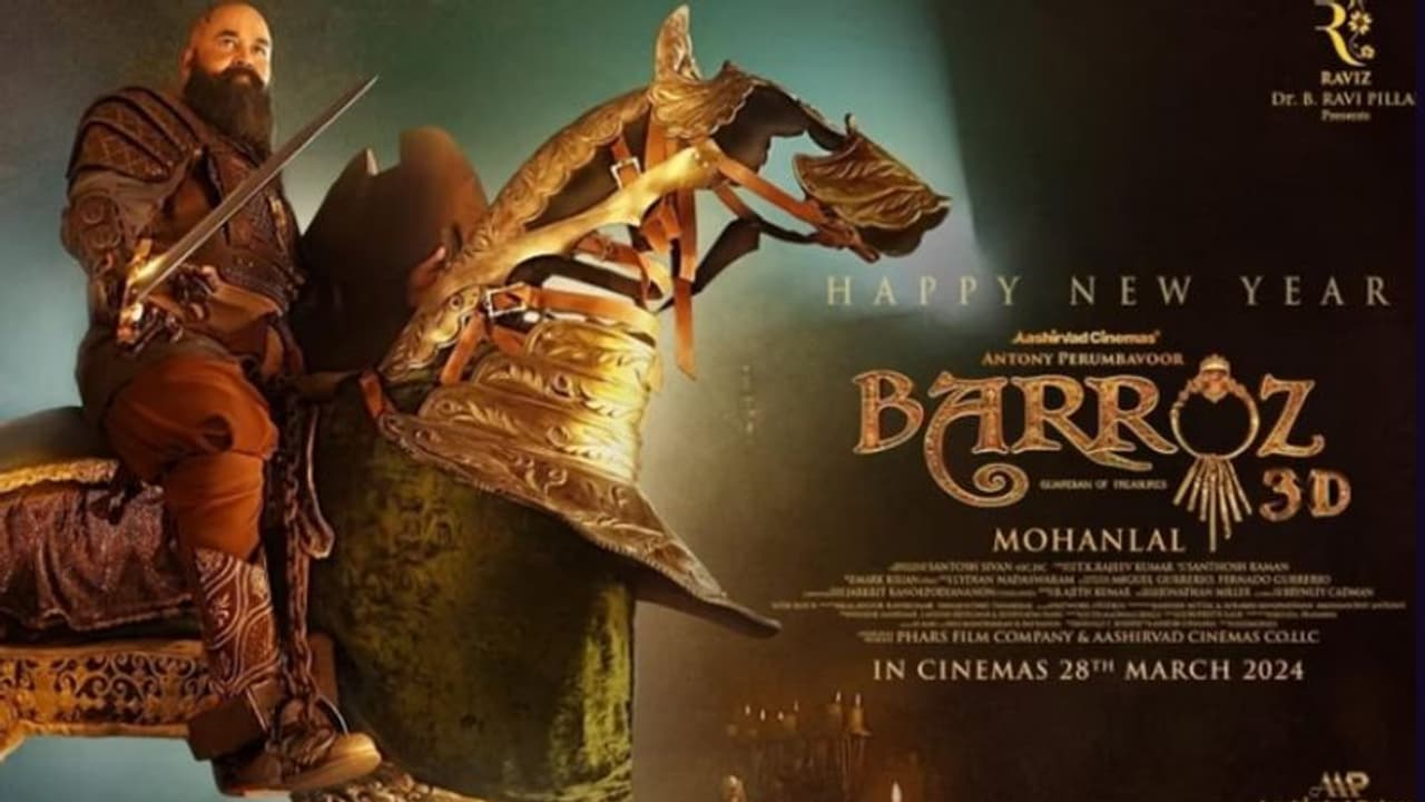 വാളേന്തിയ മോഹൻലാല്, ബറോസിന്റെ പുതുവര്ഷ ആശംസയുമായി പുത്തൻ പോസ്റ്റര് പുറത്ത് വാളേന്തിയ മോഹൻലാല്, ബറോസിന്റെ പുതുവര്ഷ ആശംസയുമായി പുത്തൻ പോസ്റ്റര് പുറത്ത്