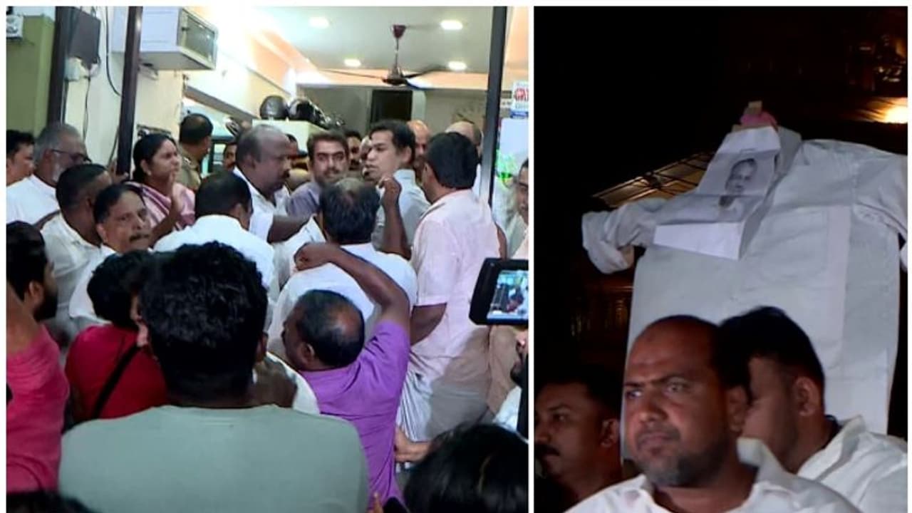 പാലാരിവട്ടം പൊലീസ് സ്റ്റേഷന് മുന്നിൽ സംഘർഷം; കോൺഗ്രസ് പ്രതിഷേധം കരിങ്കൊടി കാണിച്ചവരെ കസ്റ്റഡിയിലെടുത്തതിനെതിരെ