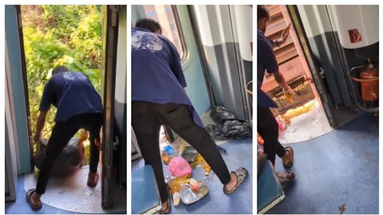 ഇതാണ് സ്വച്ഛ ഭാരത് ! ഓടുന്ന ട്രയിനില് നിന്നും മാലിന്യം പുറത്തേക്ക് എറിയുന്ന ജീവനക്കാരന്റെ വീഡിയോ ! ഇതാണ് സ്വച്ഛ ഭാരത് ! ഓടുന്ന ട്രയിനില് നിന്നും മാലിന്യം പുറത്തേക്ക് എറിയുന്ന ജീവനക്കാരന്റെ വീഡിയോ !