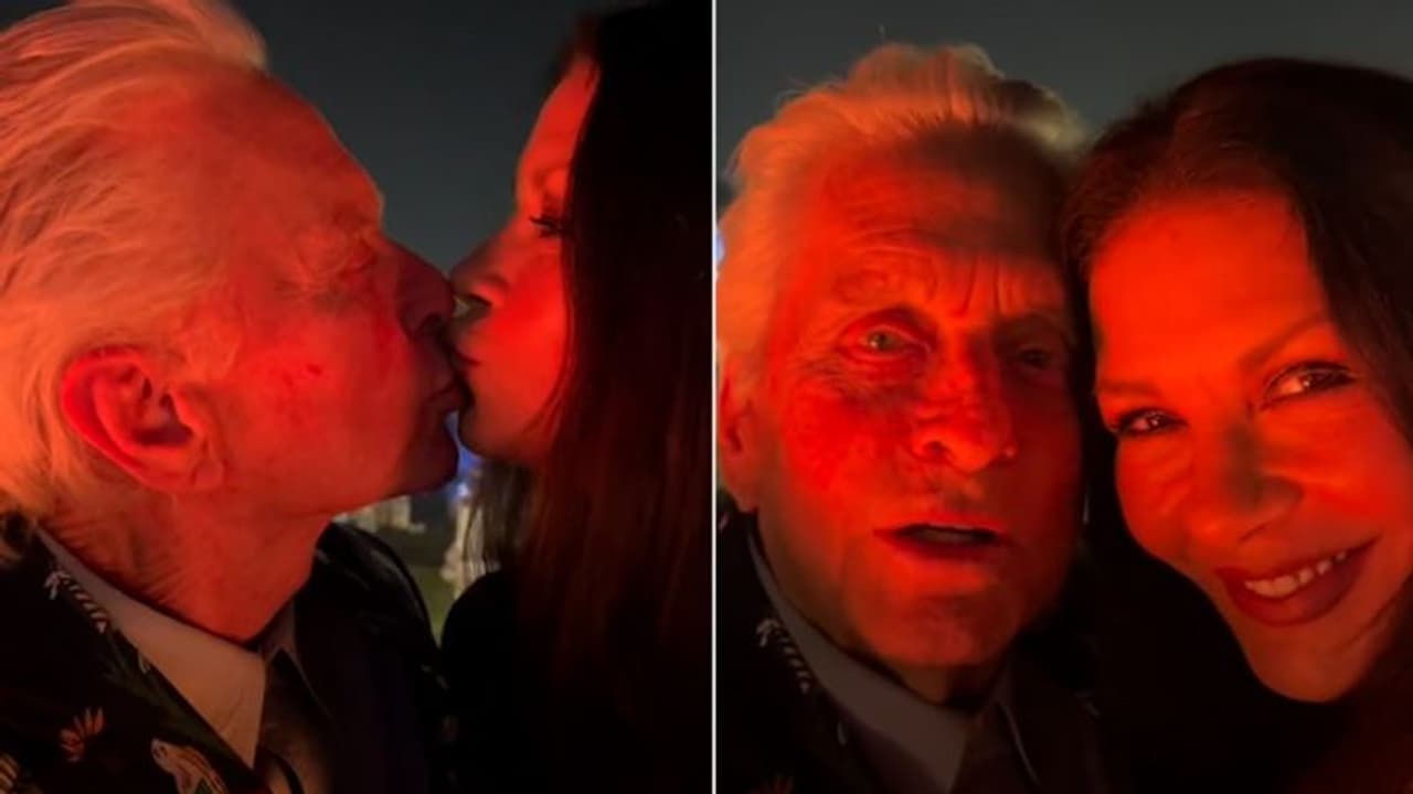Video: Michael Douglas kisses Catherine Zeta Jones at New Year bash; Hollywood couple enjoying vacay in India Video: Michael Douglas kisses Catherine Zeta Jones at New Year bash; Hollywood couple enjoying vacay in India