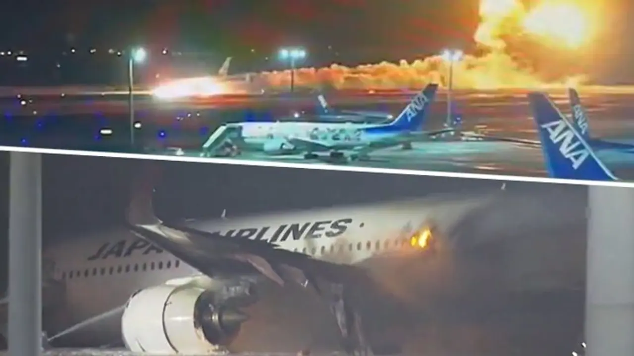 BREAKING: Japan Airlines plane in flames on the runway at Tokyo's Haneda Airport; dramatic videos go viral