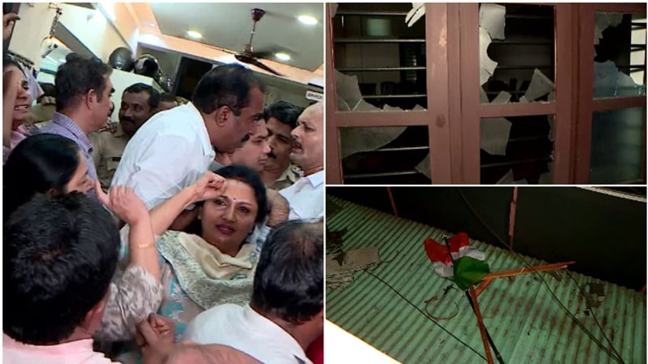 യൂത്ത് കോൺ​ഗ്രസ് കോലഞ്ചേരി ഓഫീസ് ഡിവൈഎഫ്ഐ അടിച്ചു തകർത്തു; പൊലീസ് സ്റ്റേഷൻ ഉപരോധിച്ച് കോൺഗ്രസ് 