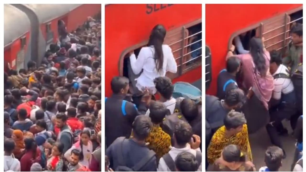 ഇതിനൊരു അവസാനമില്ലേ? ജനല്‍ വഴി ട്രെയിനിലേക്ക് കയറുന്ന യുവതികളുടെ വീഡിയോ വൈറല്‍ !