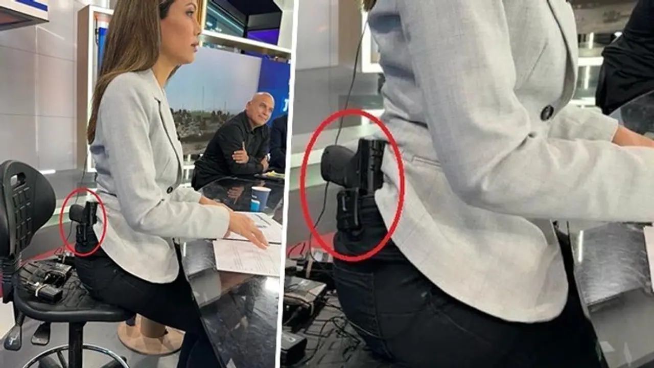 Viral photo of Israeli news presenter Lital Shemesh with gun on her hip during broadcast sparks heated debate Viral photo of Israeli news presenter Lital Shemesh with gun on her hip during broadcast sparks heated debate
