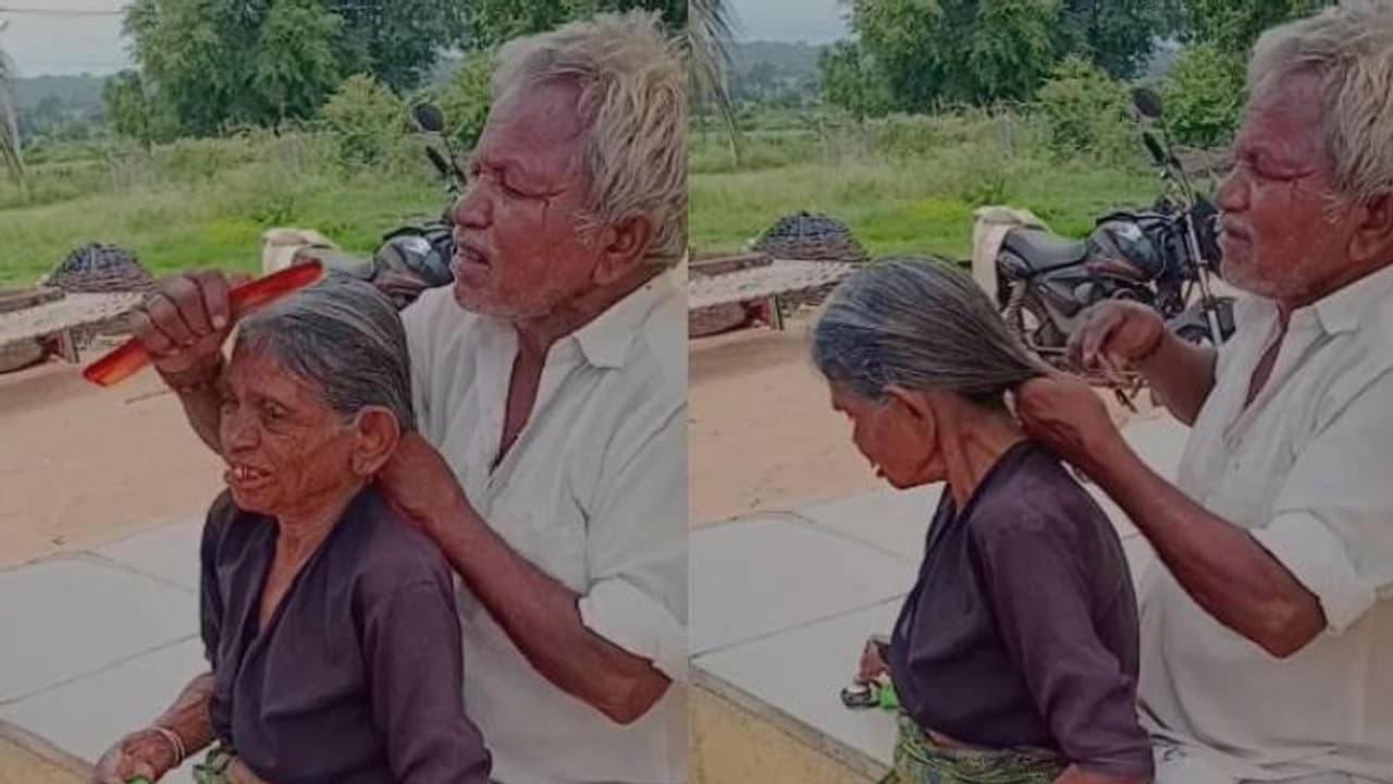 ഇതൊക്കെത്തന്നയല്ലേ ജീവിതത്തിന്റെ സന്തോഷം, കരുതലോടെ ഭാര്യയുടെ മുടിചീകിയൊതുക്കി വൃദ്ധൻ, വീഡിയോ