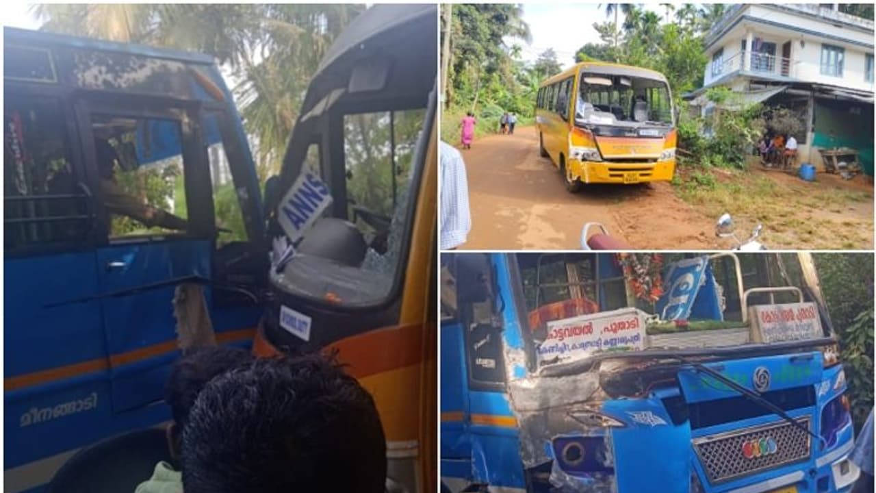 വയനാട്ടിൽ സ്വകാര്യ ബസും സ്കൂൾ ബസും തമ്മിൽ കൂട്ടിയിടിച്ച് അപകടം വയനാട്ടിൽ സ്വകാര്യ ബസും സ്കൂൾ ബസും തമ്മിൽ കൂട്ടിയിടിച്ച് അപകടം
