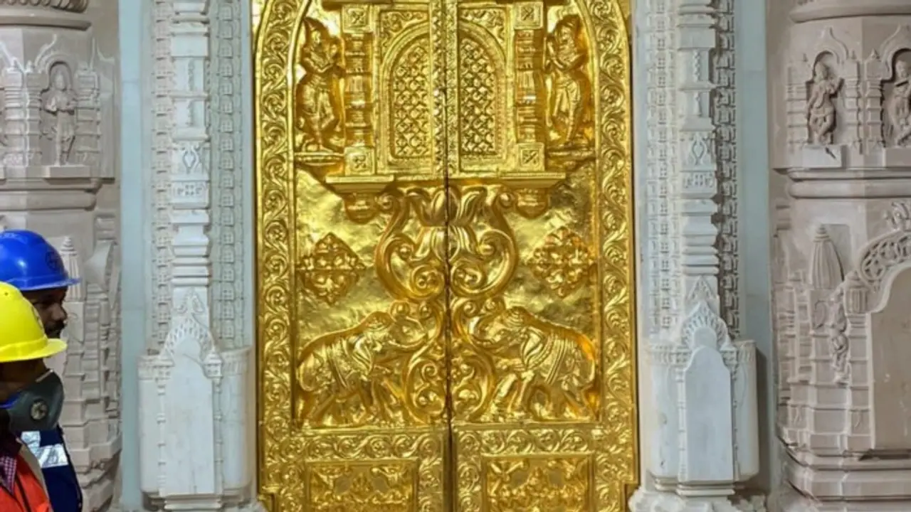 ayodhya ram mandir installed first golden gate see picture bsm ayodhya ram mandir installed first golden gate see picture bsm