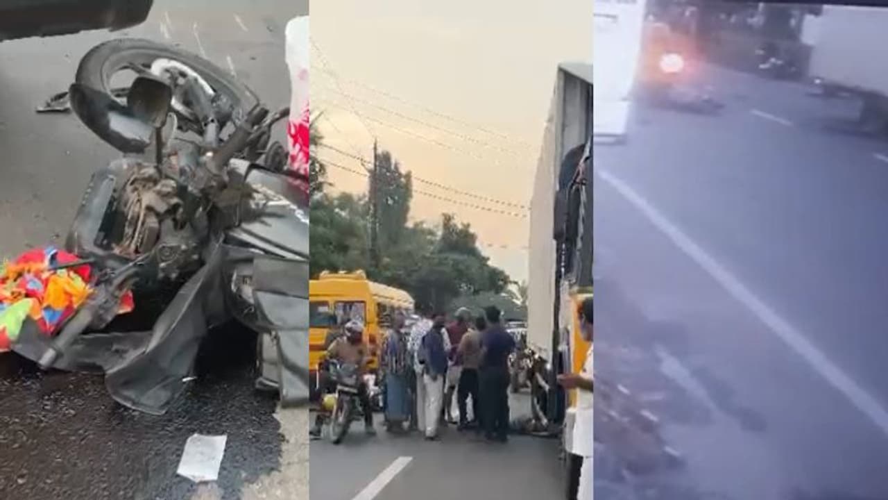  സ്കൂള്‍ വാഹനത്തെ മറികടക്കാന്‍ ശ്രമം, ബൈക്കില്‍നിന്ന് തെറിച്ചു വീണ യുവാവ് ട്രക്കിടിച്ച് മരിച്ചു