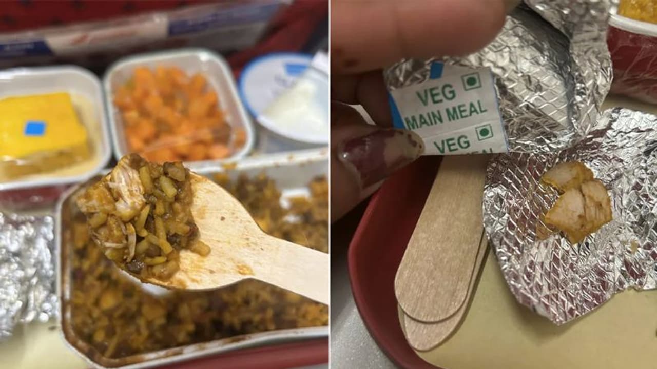 Outburst after Air India passenger served chicken despite ordering veg meal; airline responds Outburst after Air India passenger served chicken despite ordering veg meal; airline responds