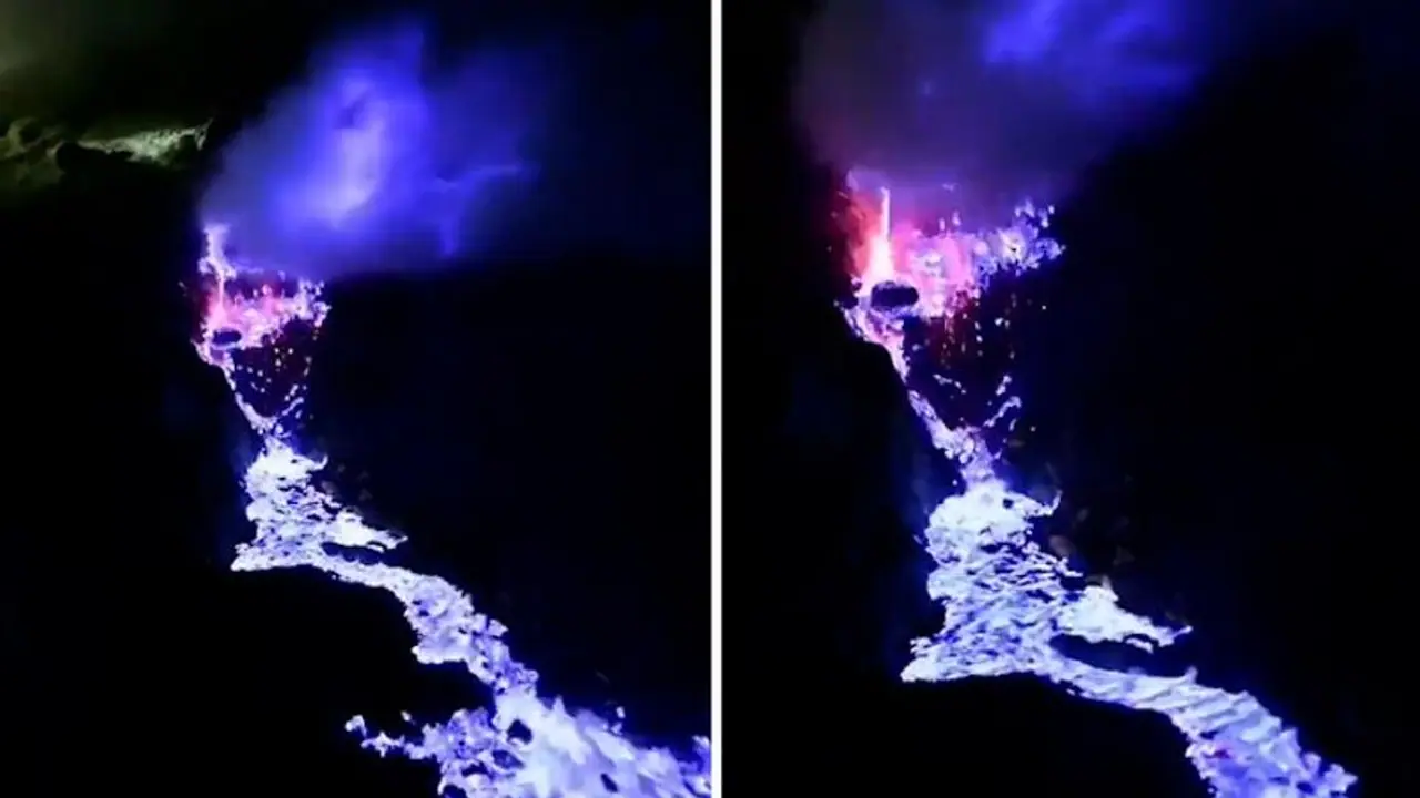 Mystical glow: Video of electric blue flames erupting from Indonesia's Kawah Ijen volcano goes viral (WATCH) Mystical glow: Video of electric blue flames erupting from Indonesia's Kawah Ijen volcano goes viral (WATCH)