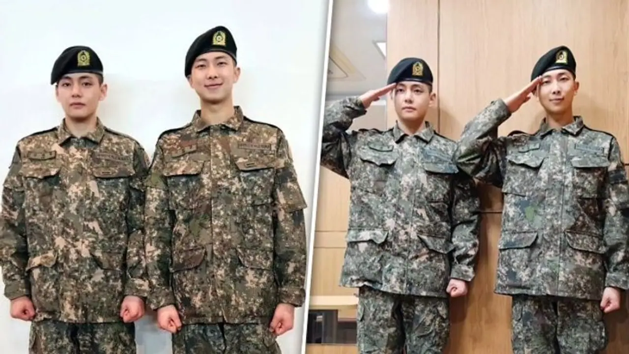 BTS: RM, V share FIRST pictures after enlistment, pose in military uniforms [PHOTOS]