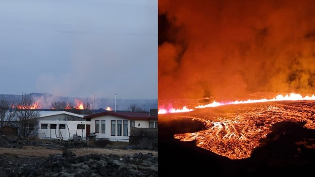 ഭിത്തി കെട്ടിയിട്ടും തടയാനാവാതെ ലാവാ പ്രവാഹം, ഐസ്‍ലൻഡിൽ വൻ നാശം വിതച്ച് അഗ്നിപർവത സ്ഫോടനം, വീടുകൾ കത്തിനശിച്ചു