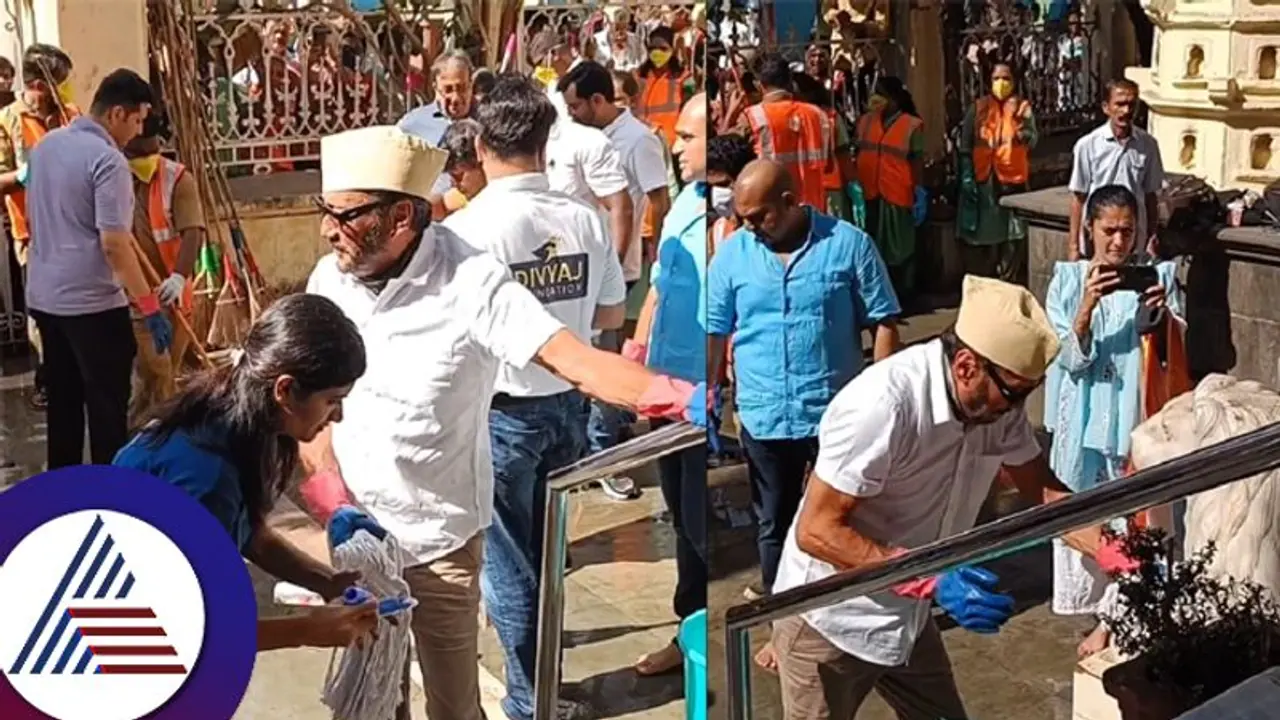 ರಾಮಲಲ್ಲಾ ಪ್ರಾಣಪ್ರತಿಷ್ಠೆ ಹಿನ್ನೆಲೆಯಲ್ಲಿ ದೇಗುಲದ ಆವರಣವನ್ನು ತಿಕ್ಕಿತಿಕ್ಕಿ ತೊಳೆದ ನಟ ಜಾಕಿ ಶ್ರಾಫ್​