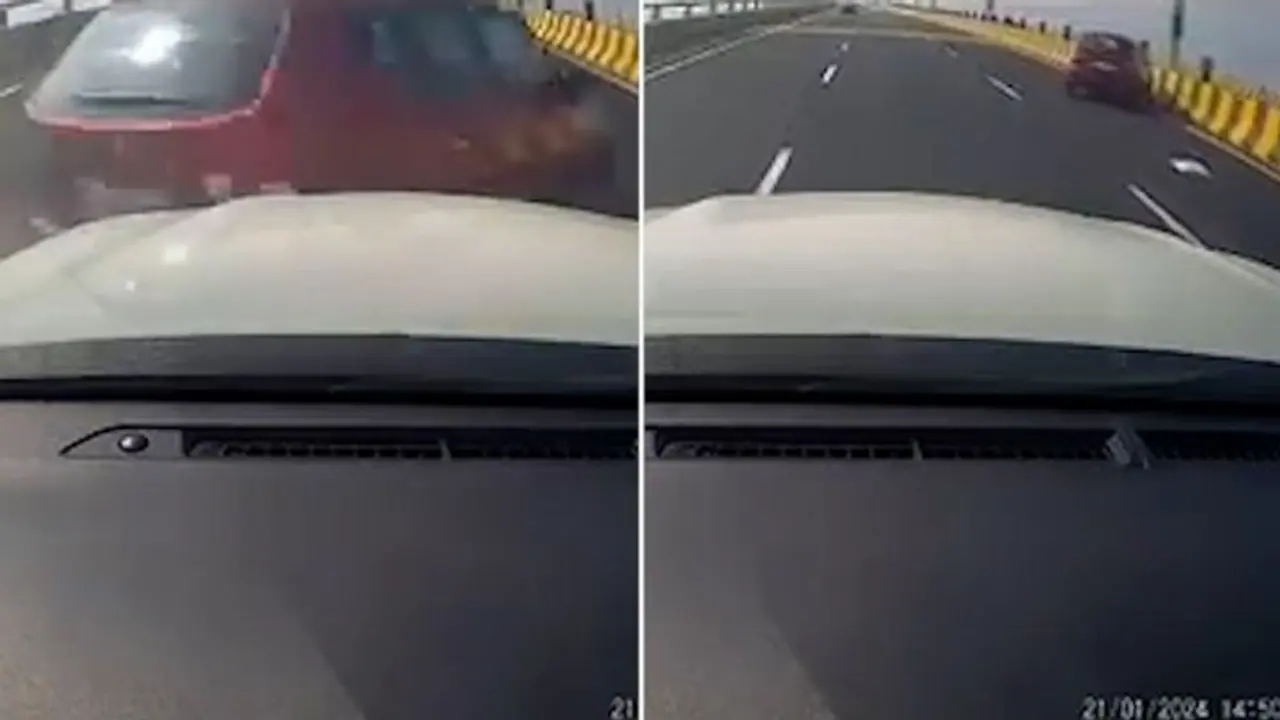 First accident on Mumbai's Atal Setu; car rams into divider, overturns (WATCH)