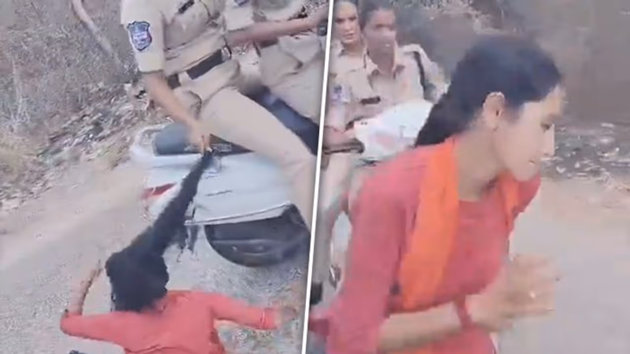 Telangana: Cop pulls woman protester by hair in Hyderabad, Kavitha demands apology (WATCH)