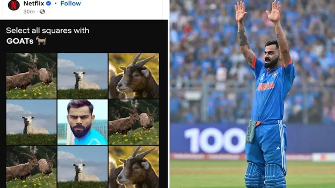 Netflix's unique Virat Kohli tribute goes viral; 'select all squares with GOATs' gesture wins hearts Netflix's unique Virat Kohli tribute goes viral; 'select all squares with GOATs' gesture wins hearts