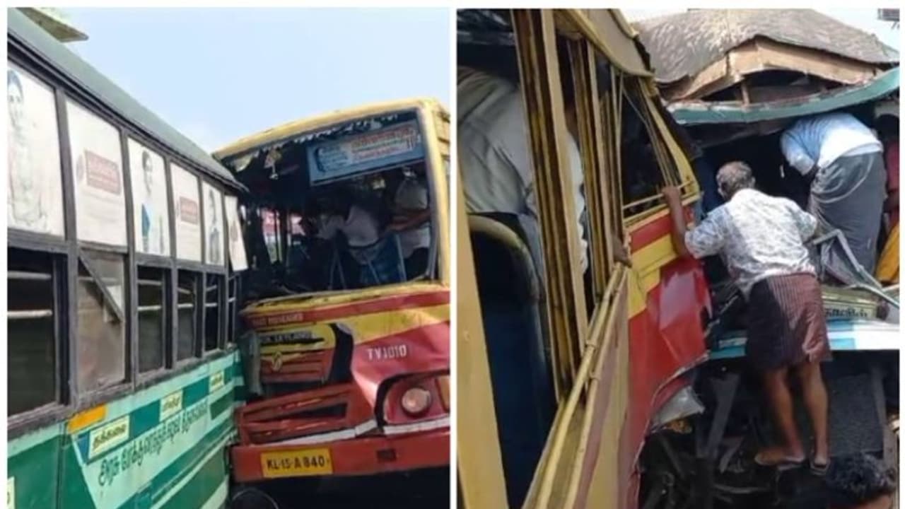 ബസുകൾ കൂട്ടിയിടിച്ച് 35 പേർക്ക് പരിക്ക്; അപകടം മാർത്താണ്ഡം മേൽപ്പാലത്തിൽ