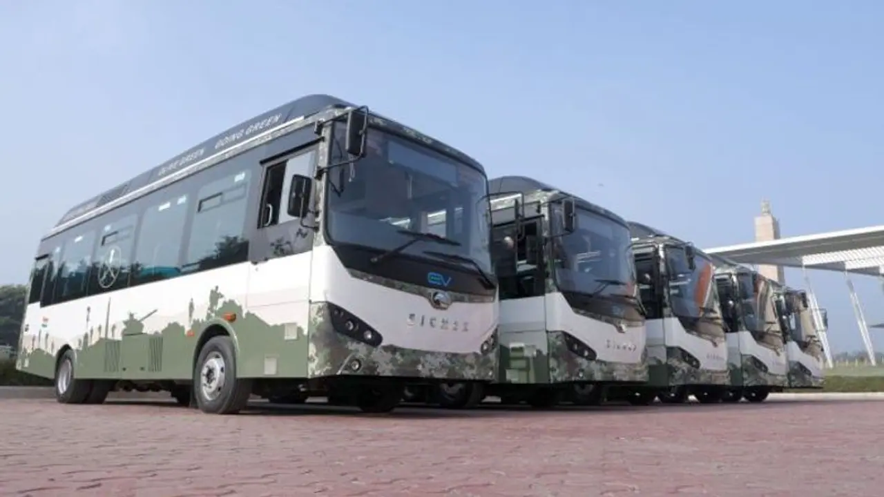Indian Army inducts electric buses for troop movement (WATCH) Indian Army inducts electric buses for troop movement (WATCH)