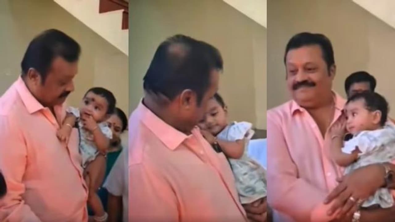 'എന്നോമൽ നിധിയല്ലേ..', സുരേഷ് ​ഗോപിയോട് കുസൃതി കാട്ടി കുഞ്ഞാവ, മാറോടണച്ച് താരം