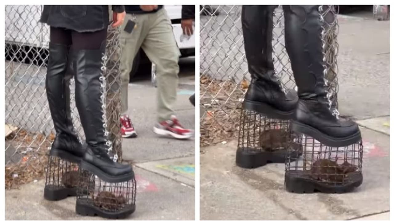 റാറ്റ് കേജ് ബൂട്ട്‌സ്; ഫാഷന്‍ രംഗത്തെ പുതിയ ഷൂവും അതിന്‍റെ കാരണവും കേട്ട് അന്തം വിട്ട് കാഴ്ചക്കാര്‍ !