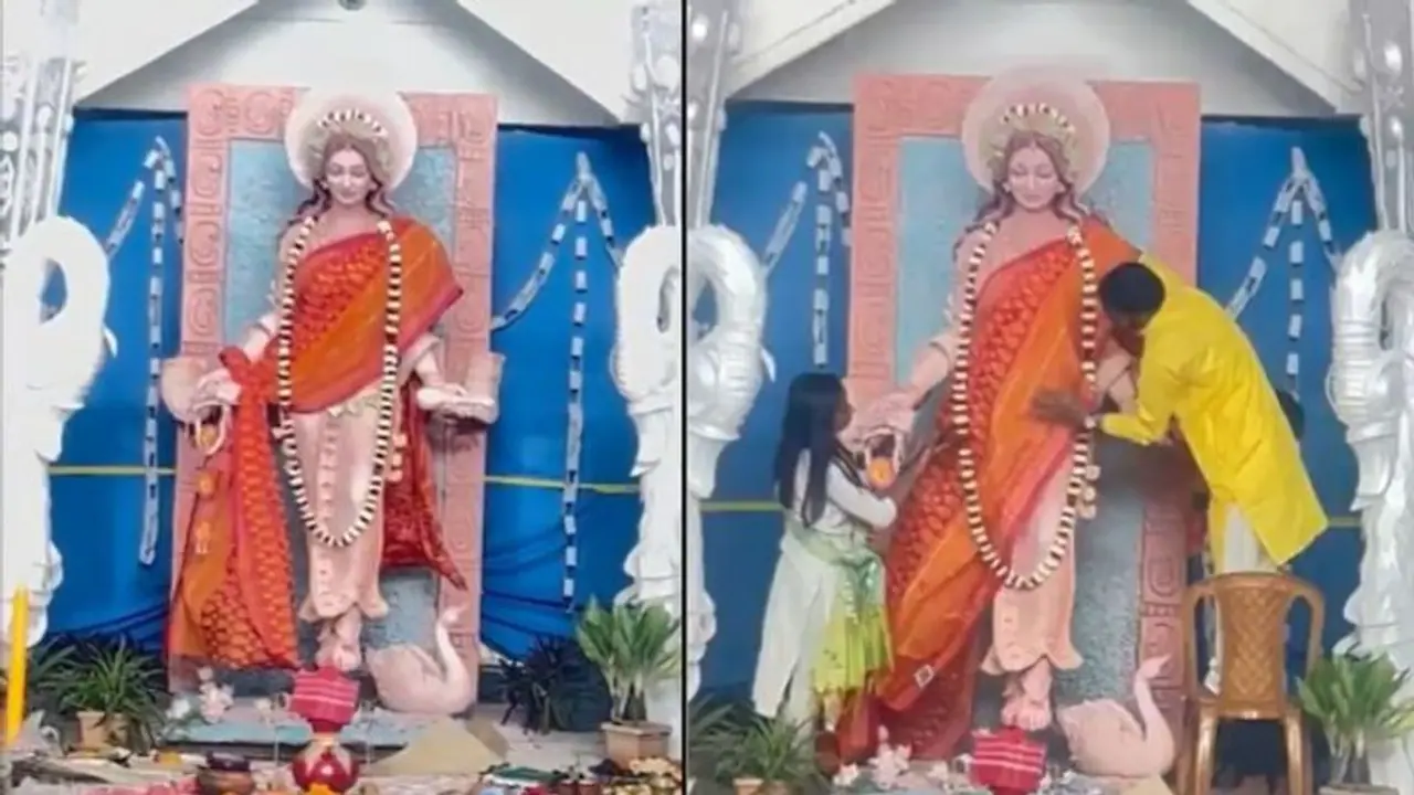 Controversy erupts as 'vulgar' Saraswati idol in Tripura Art College triggers ABVP protest (WATCH) Controversy erupts as 'vulgar' Saraswati idol in Tripura Art College triggers ABVP protest (WATCH)