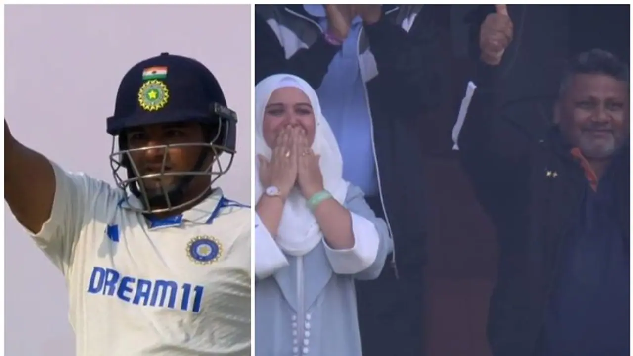 സര്ഫറാസ് ഖാന് ഭാര്യയുടെ ഫ്ളയിംഗ് കിസ്! സംഭവം അര്ധ സെഞ്ചുറിക്ക് ശേഷം വീഡിയോ ഏറ്റെടുത്ത് ആരാധകര് സര്ഫറാസ് ഖാന് ഭാര്യയുടെ ഫ്ളയിംഗ് കിസ്! സംഭവം അര്ധ സെഞ്ചുറിക്ക് ശേഷം വീഡിയോ ഏറ്റെടുത്ത് ആരാധകര്