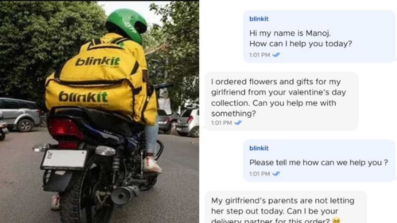 'പൂക്കളുമായി കാമുകിയുടെ വീട്ടിൽ പോകാൻ അനുവദിക്കണം'; ബ്ലിങ്കിറ്റും ഉപയോക്താവും തമ്മിലുള്ള ചാറ്റ് 'വൈറൽ'