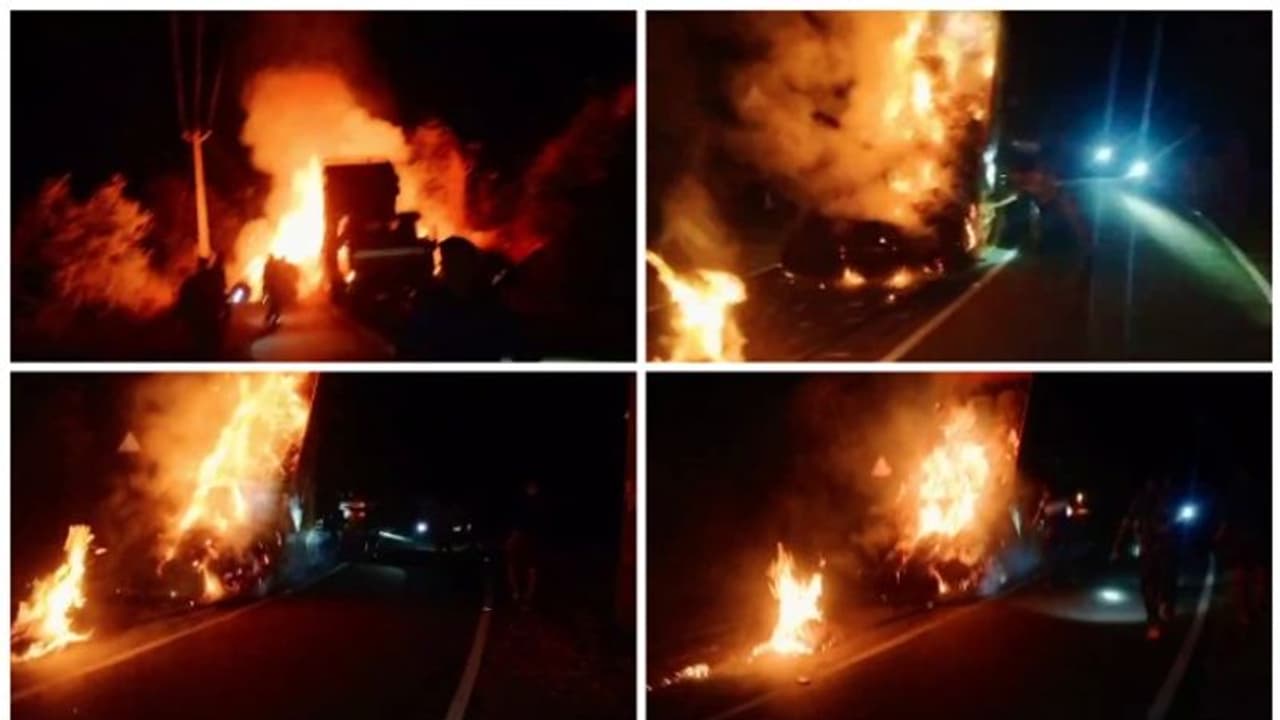 ഓടിക്കൊണ്ടിരുന്ന ടിപ്പർ ലോറിക്ക് തീ പിടിച്ചു; രക്ഷകരായത് ആനയെ തുരത്തിയ ആർആർടി സംഘം