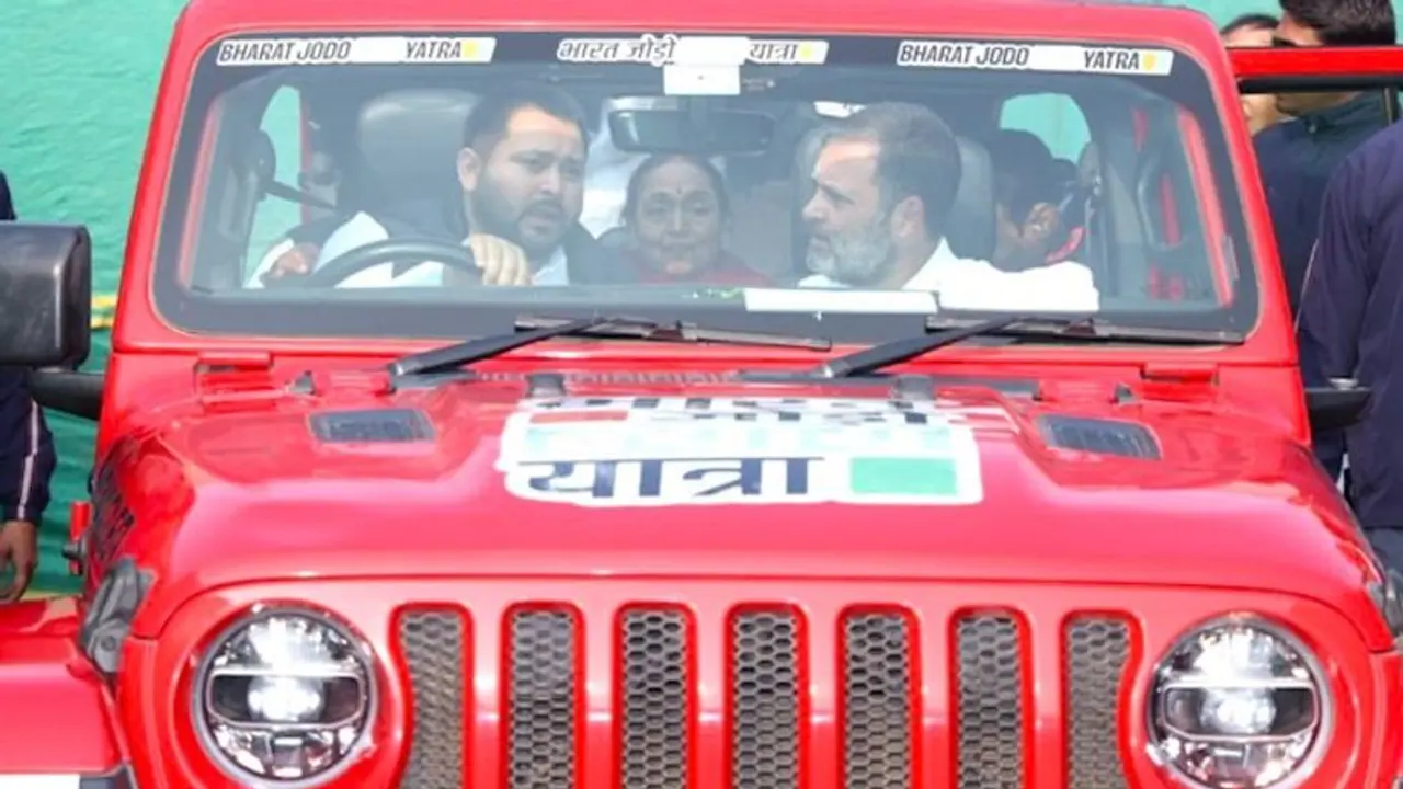 Tejashwi Yadav takes Congress leader Rahul Gandhi for a drive in a Jeep Wrangler | See Photos Tejashwi Yadav takes Congress leader Rahul Gandhi for a drive in a Jeep Wrangler | See Photos