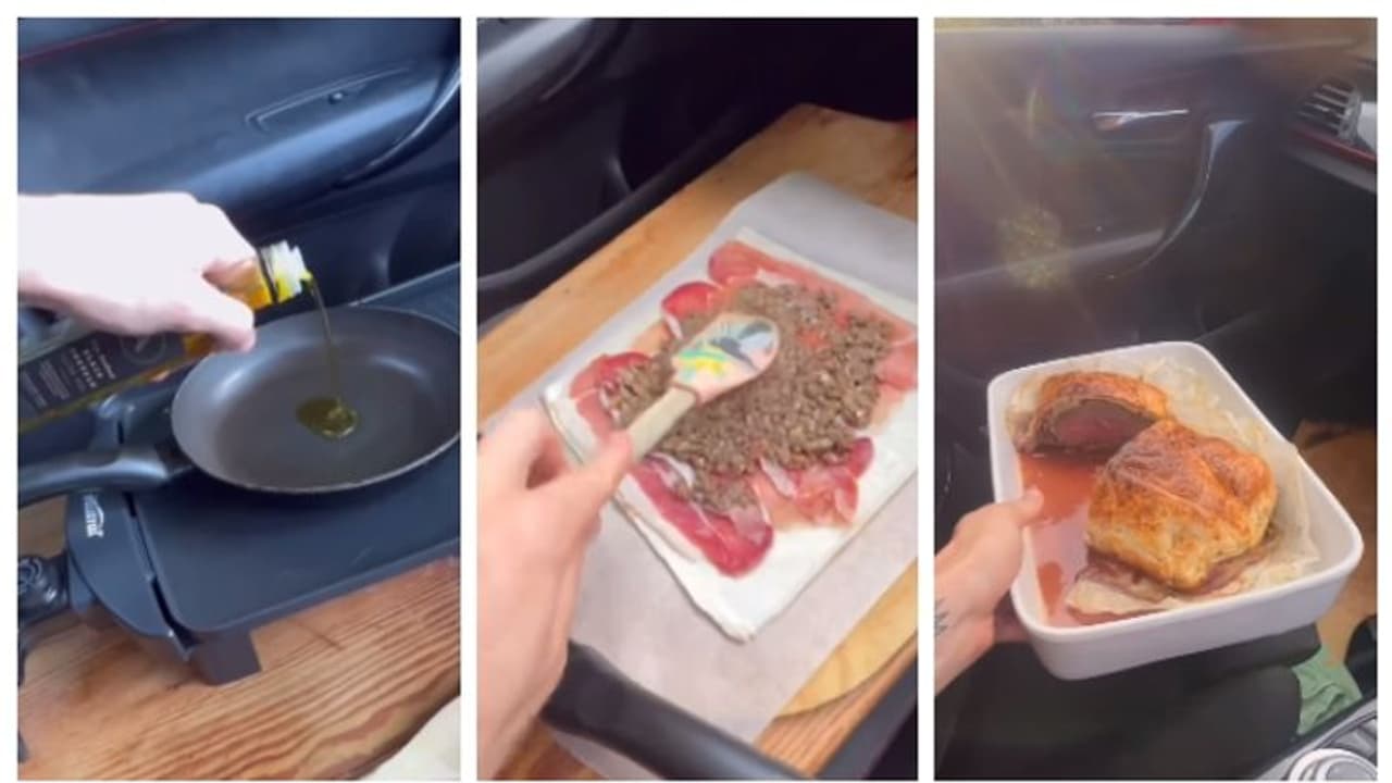 ഒരു കൈയില്‍ സ്റ്റിയറിംഗ്, മറുകൈ കൊണ്ട് ബീഫ് ഉണ്ടാക്കുന്ന യുവാവ്; ഒരു വൈറല്‍ വീഡിയോ കാണാം !