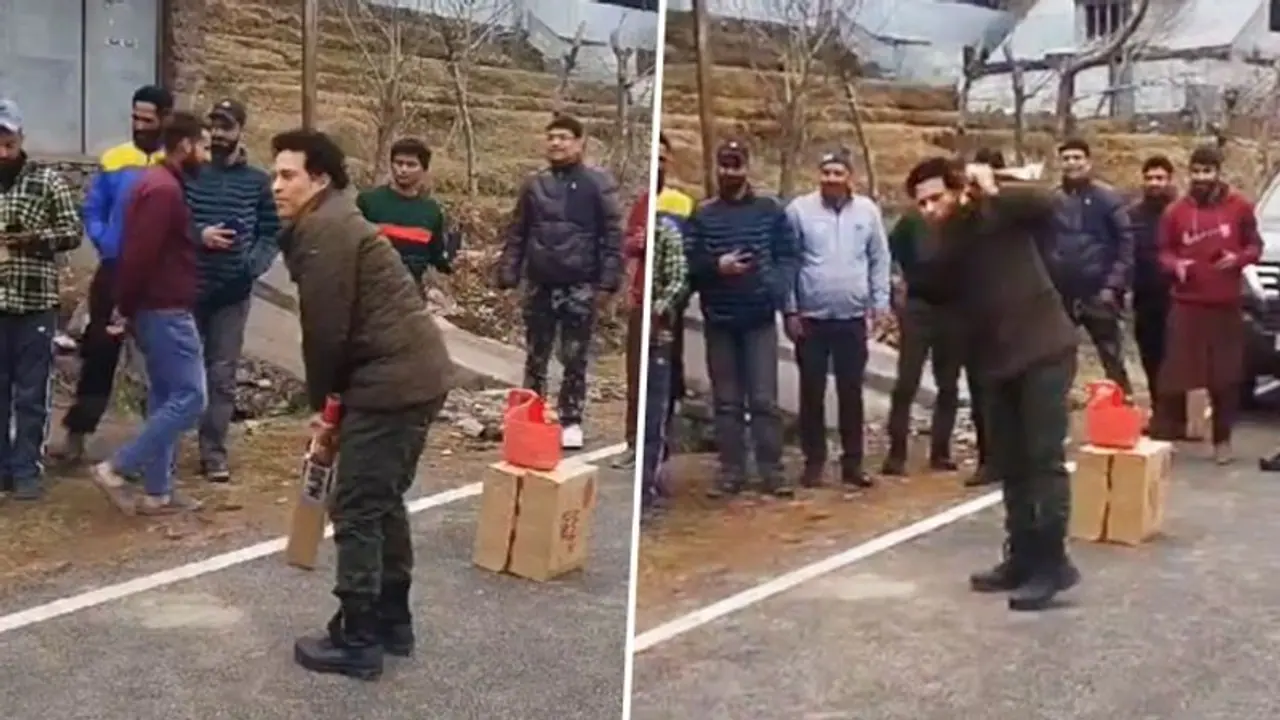 ഭൂമിയിലെ സ്വര്‍ഗത്തില്‍ അവതരിച്ച് ക്രിക്കറ്റ് ദൈവം; കശ്‌മീരില്‍ ബാറ്റേന്തി സച്ചിന്‍ വീഡിയോ