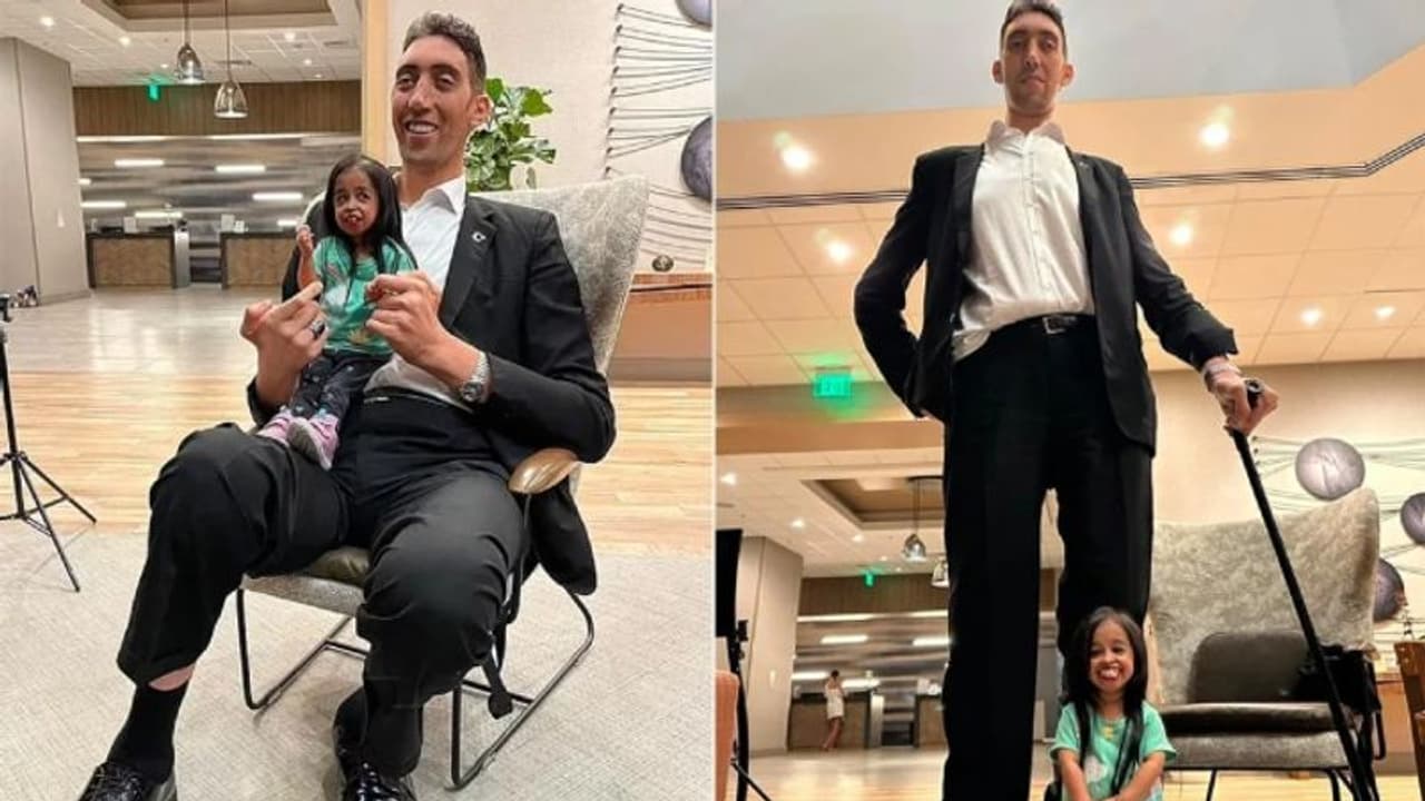 വല്ലാത്ത ഉയരമുള്ളൊരു മനുഷ്യനും തീരെ ചെറിയൊരു സ്ത്രീയും; ഇത് 'ഒറിജിനല്‍' ആണോ?