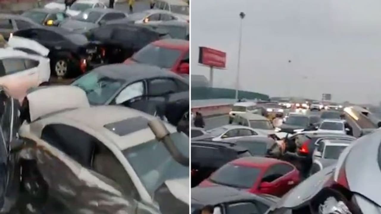 Over 100 cars collide on icy China Expressway, multiple injuries reports; dramatic video goes viral (WATCH)