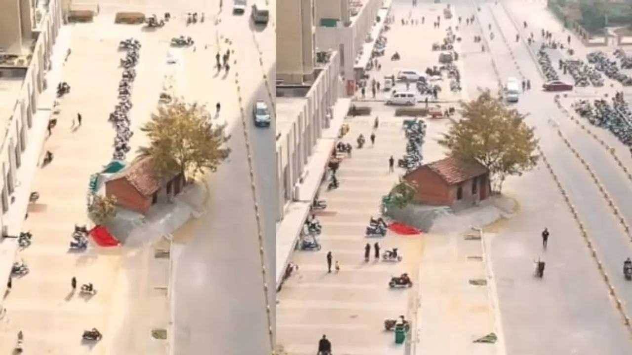 റോഡിന് നടുവിൽ വീട്, ചുറ്റിലും ചീറിപ്പാഞ്ഞ് വാഹനങ്ങൾ, എങ്ങനെ ഇവിടെ കഴിയുന്നെന്ന് നെറ്റിസൺസ്