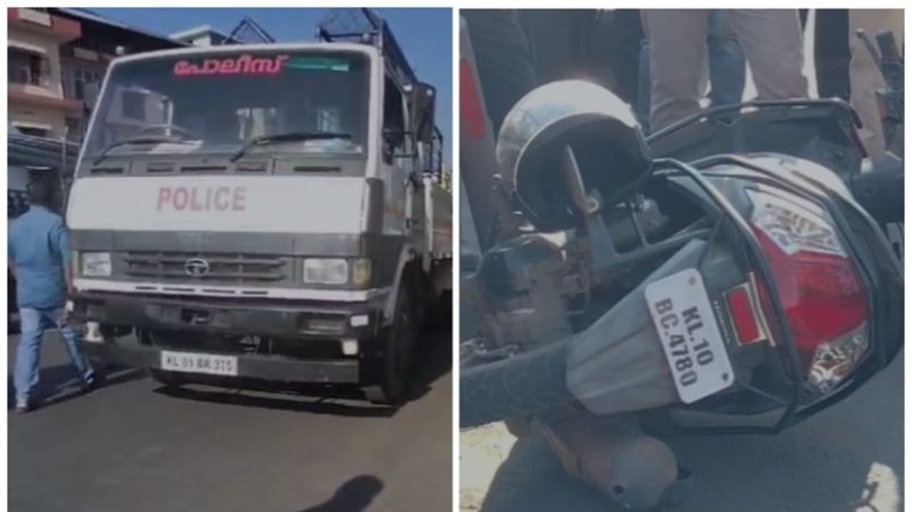 പൊലീസ് ലോറി ഇടിച്ച് കയറി അപകടം, 3 പേര്‍ക്ക് പരിക്ക്, ഭയന്ന പൊലീസ് ഡ്രൈവർ ഇറങ്ങിയോടി