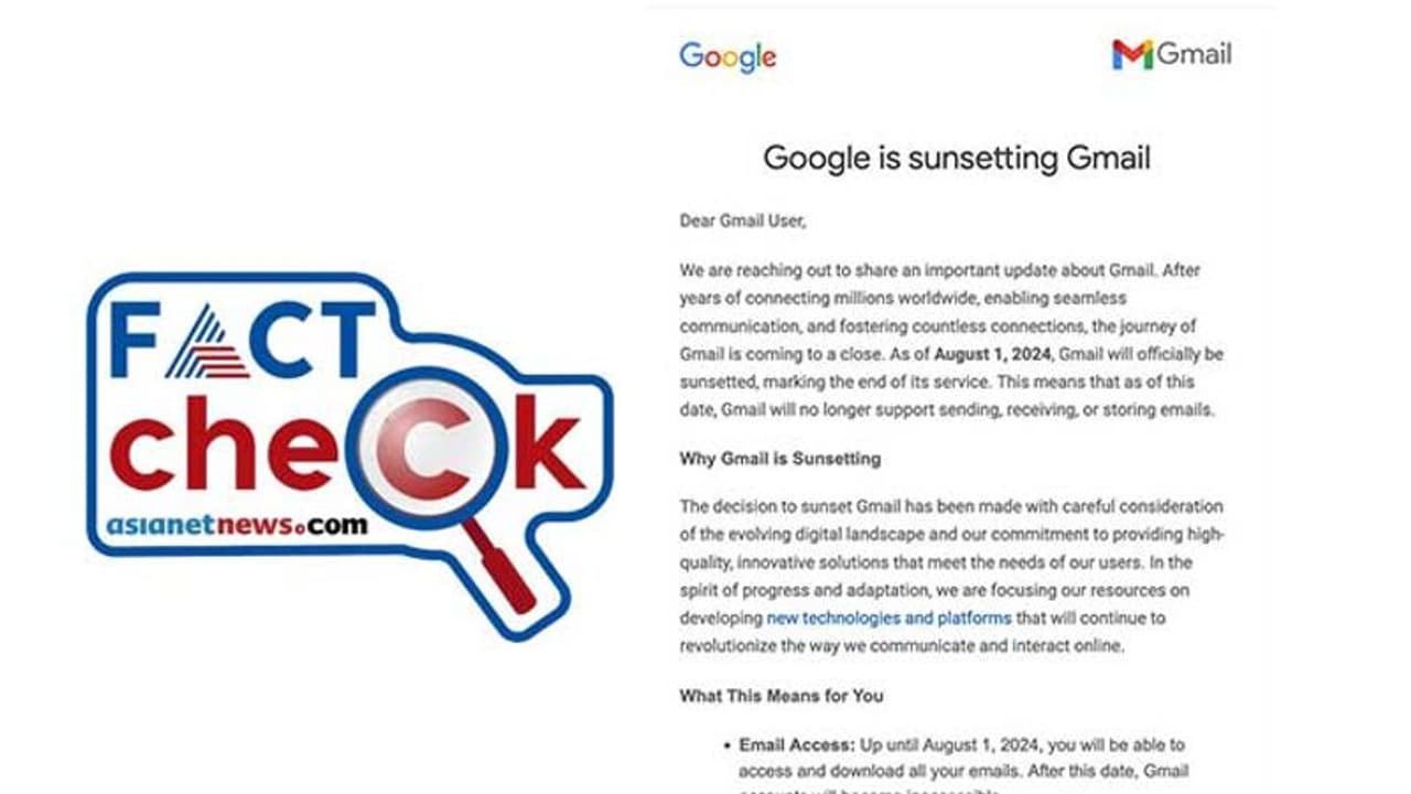 ജിമെയില്‍ അങ്ങനെ ഓര്‍മ്മയിലേക്ക്? ഗൂഗിള്‍ ഉടന്‍ അവസാനിപ്പിക്കുമെന്ന അറിയിപ്പിന്‍റെ വസ്തുത Fact Check 