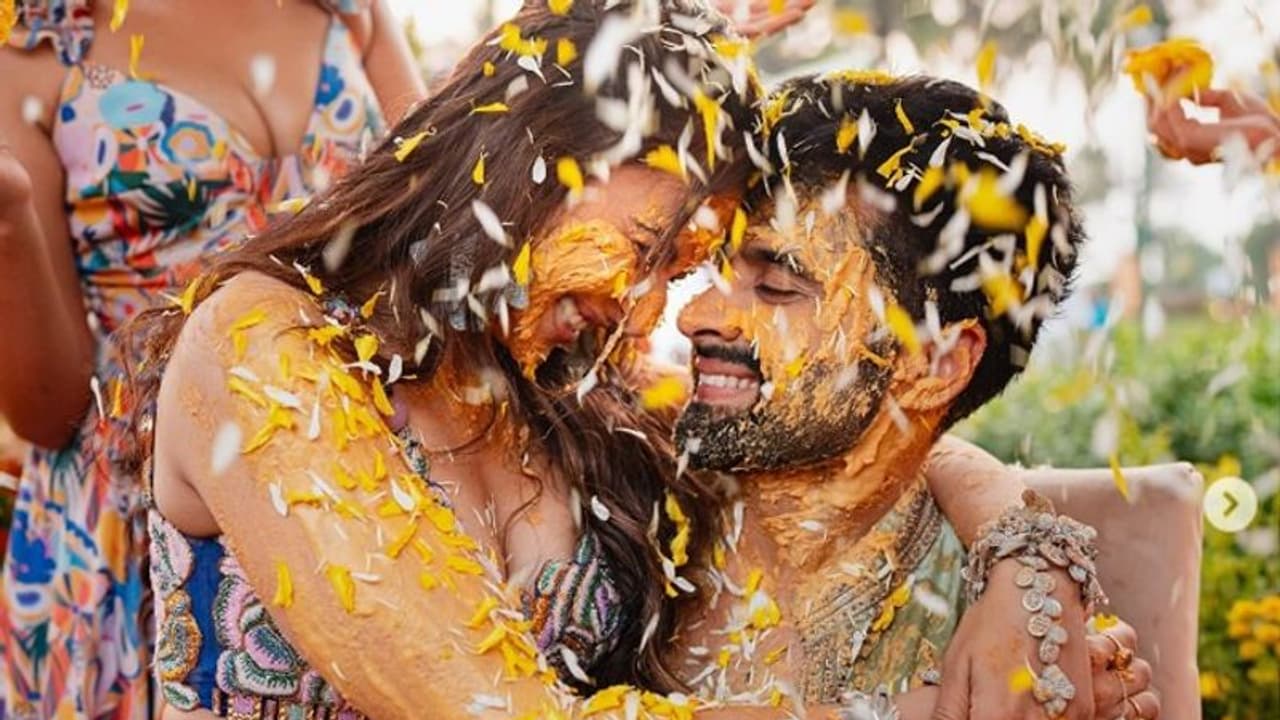 Rakul Preet Singh, Jackky Bhagnani share adorable Haldi photos drenched in love, laughter [PICTURES]