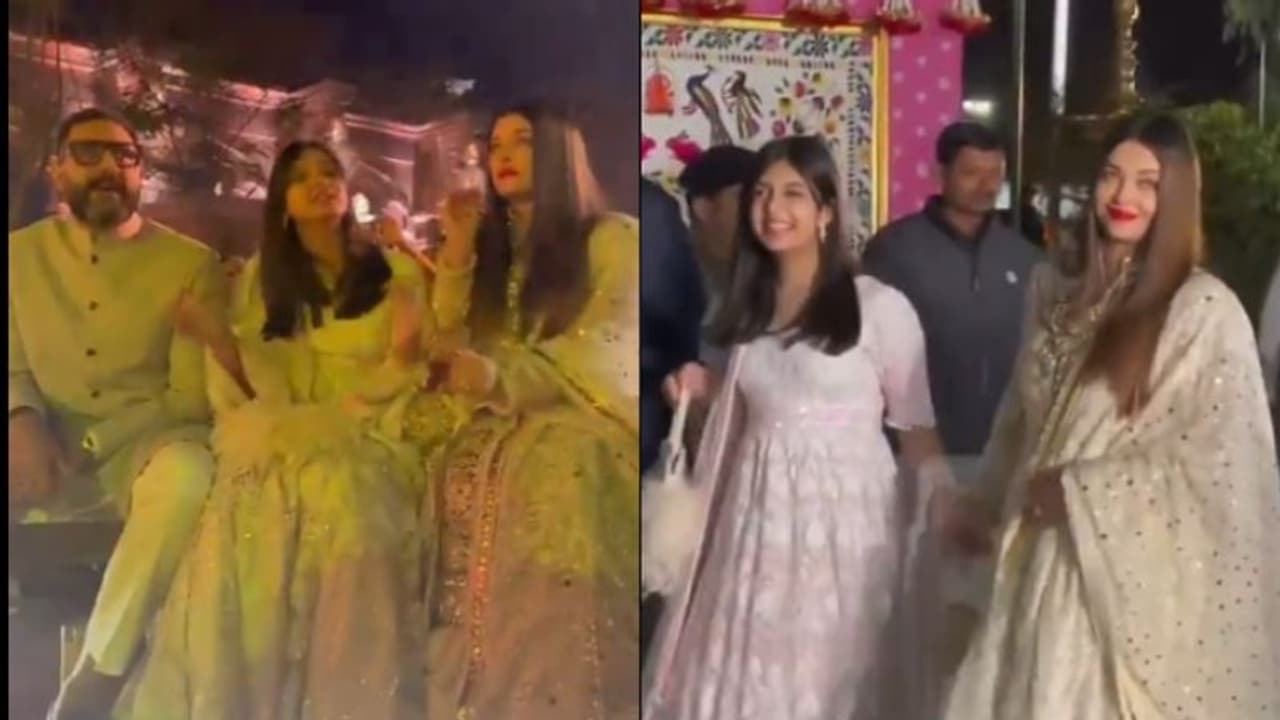 Aishwarya Rai, Abhishek, Aaradhya grooving to dhol beats at Anant, Radhika pre wedding is unmissable [WATCH]