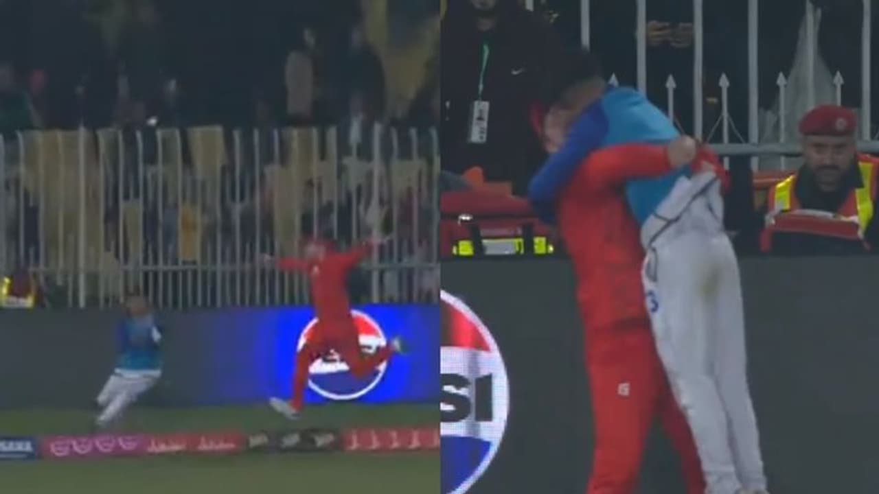 ബൗണ്ടറിക്ക് പുറത്ത് ബോള് ബോയിയുടെ തകര്പ്പന് ഡൈവിംഗ് ക്യാച്ച്, അവനെ കെട്ടിപ്പിടിച്ച് കോളിന് മണ്റോ ബൗണ്ടറിക്ക് പുറത്ത് ബോള് ബോയിയുടെ തകര്പ്പന് ഡൈവിംഗ് ക്യാച്ച്, അവനെ കെട്ടിപ്പിടിച്ച് കോളിന് മണ്റോ